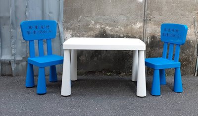 二手~IKEA 宜家 塑膠兒童桌*1 + 塑膠兒童椅凳*2 (藍色)