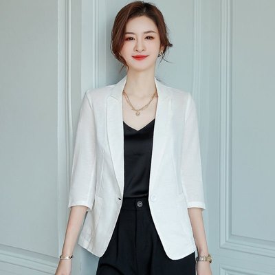 【超夯】亞麻小西裝外套女夏季薄款2021新款韓版網紅休閑棉麻白色西服上衣