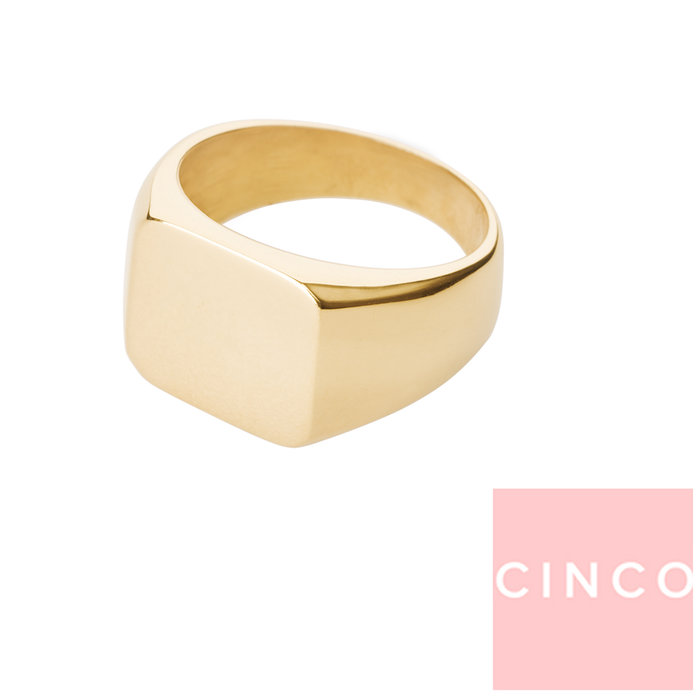 CINCO 葡萄牙精品 Giulia ring 925純銀鑲24K金戒指 方形素面戒指