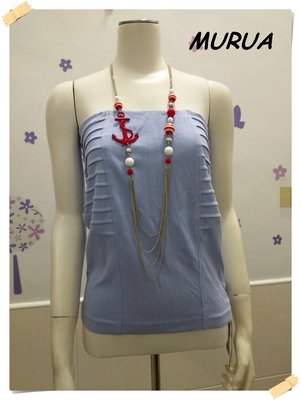 免運特價。日本品牌MURUA【全新專櫃商品】粉紫藍 性感時尚款側邊橫壓摺條造型彈力帶平口露肩小可愛。號