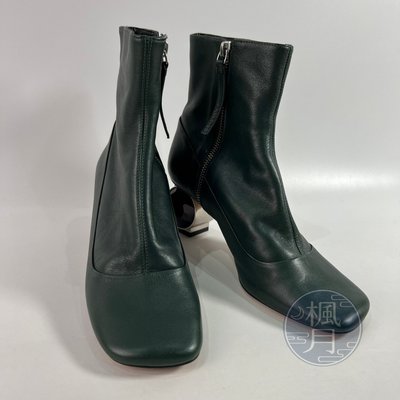 BRAND楓月 LOEWE 羅意威 墨綠色 方頭 皮革 短靴 #38 靴子 女鞋 跟靴 跟鞋 氣質