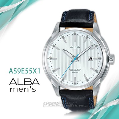 CASIO時計屋 ALBA 雅柏手錶 AS9E55X1 石英男錶 皮革錶帶 防水100米 日期顯示 銀白 全新品 保固一