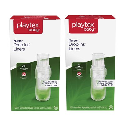 Playtex Drop-Ins 拋棄式奶水杯 (8-10oz,100入*2盒)+黃標 快流速奶嘴*2組 【現貨】