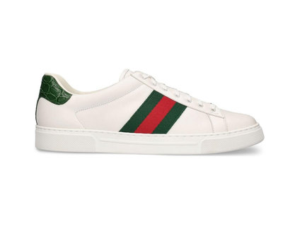[全新真品代購-S/S24 新品!] GUCCI 綠紅織帶 白色皮革 休閒鞋 / 白鞋 (Ace)