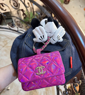 Chanel香奈兒紫色耳機包卡包24C零錢包全新成色鐳射銀包掛耳機包