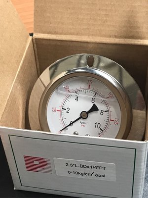 2.5吋 充油 壓力錶 專業濾水器專用壓力錶 空壓機專用壓力錶 調壓錶 空壓機壓力錶。埋入式有邊2-1/2×10kg