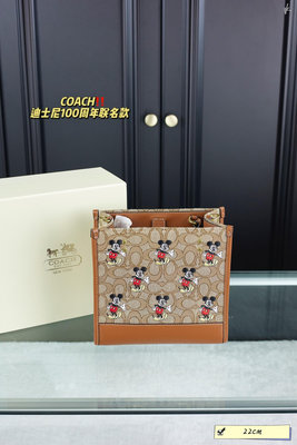 【二手包包】Coach蔻馳 COACH×DISNEY 迪士尼100周年聯名款米奇tote22托特包購物袋尺 NO323744