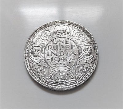 美品 1940 年 英屬 印度 海峽 殖民地 喬治 六世 1 Rupee 盧比 古 銀幣 Silver (.500)