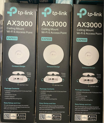 （快速出貨）原廠公司貨~TP-LINK EAP650 AX3000 商用首選 吸頂式 Wi-Fi 6 無線AP 無縫漫遊 PoE+供電