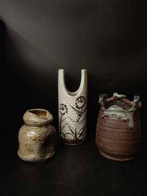 日本陶製花器3個，信樂燒，彩繪志野燒，侘寂美學花瓶，個別有極
