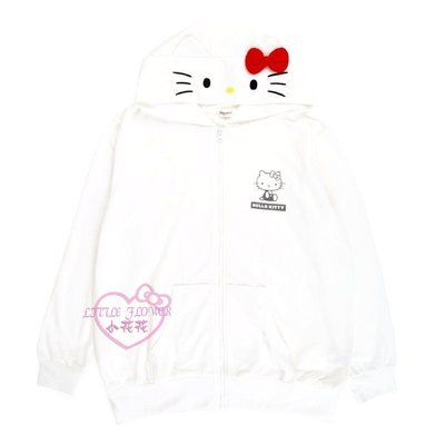 ♥小公主日本精品♥三麗鷗 Hello Kitty 休閒棉質造型連帽外套 白色 大臉 運動外套 薄外套 10413807