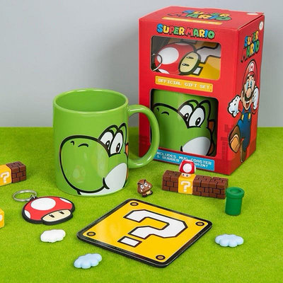 全新 現貨 瑪利歐 Super Mario 耀西 Yoshi 馬克杯禮物組 (內含馬克杯、杯墊、鑰匙圈)