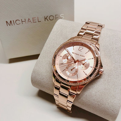 美國百分百【Michael Kors】手錶 MK6656 配件 MK 女錶 三眼計時 不鏽鋼 水鑽 玫瑰金 BG33