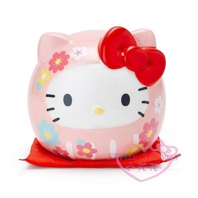 ♥小花凱蒂日本精品♥hello kitty凱蒂貓圓形造型陶製存錢筒-達摩款 粉色可愛造型存錢筒撲滿 11417101
