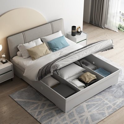 特賣-掌上明珠現代簡約科技布床軟靠背板式臥室1.8m雙人高箱儲物輕奢床