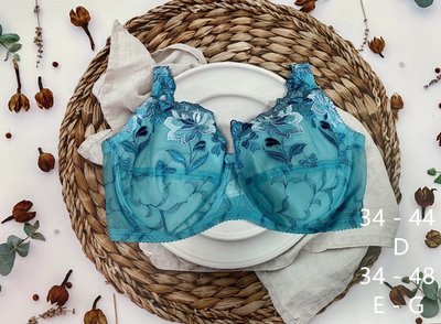 【Mia Shop】香奈兒藍色大尺碼內衣 34~48D.E.F.G.H大罩杯 全罩深罩調整型 台灣製造