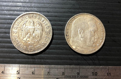 【超值硬幣】德國 1935-36年 5MARK 國家馬克 銀幣一枚 興登堡肖像 絕版少見~(使用過品相)