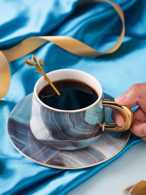 陶瓷咖啡杯歐式小奢華帶蓋勺杯碟套裝小精致馬克杯北歐ins風杯子