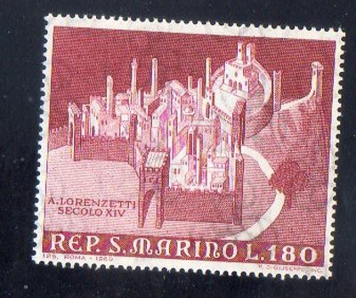 藝術繪畫類-聖馬利諾郵票- -地方特色古蹟與古堡建築物- 1V