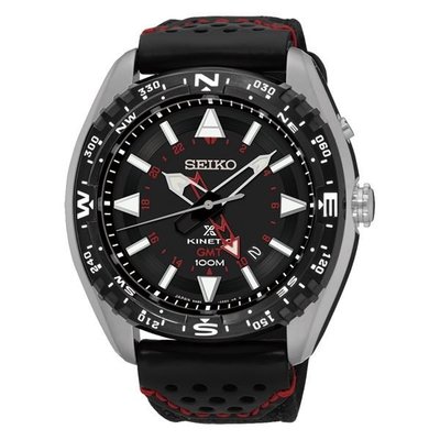 SEIKO 精工 PROSPEX系列 GMT 人動充電 皮帶錶 (SUN049P2)黑x紅 /46mm