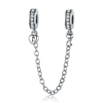 現貨Pandora 潘朵拉 歐美風格S925純銀手鏈配件情人節系列內置硅膠安全鏈DIY大孔串飾明星同款熱銷