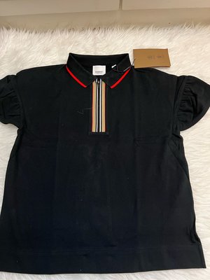 (已售)現貨 全新 Bueberry Icon-stripe polo shirt 黑色 14Y