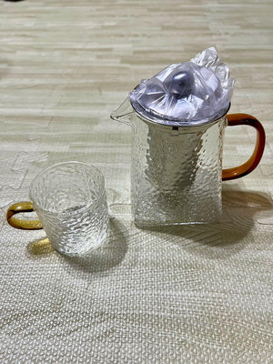 🌈全新 泡茶壺組 錘紋方壺+茶杯1個。耐熱玻璃壺。容量 500cc。