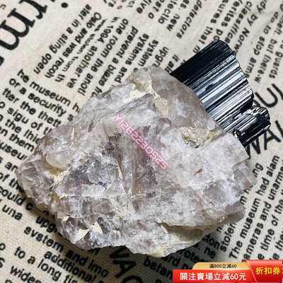 C1458天然黑碧璽水晶共生白水晶電氣石共生礦物貓礦標本擺件 天然原石 奇石擺件 把玩石【匠人收藏】