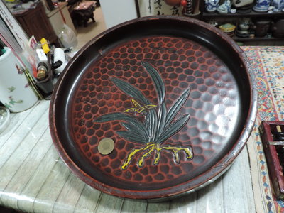 禎安丹雜藝~ 早期奉茶盤 訂婚茶盤 蘭花盤 漆器浮雕感 古早味圓盤