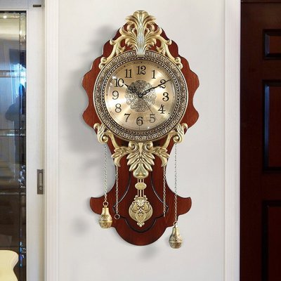 熱銷 歐式純銅掛鐘客廳家用時尚靜音搖擺鐘石英鐘創意美式復古大氣時鐘可開發票