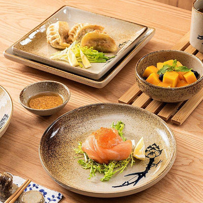 【現貨精選】日式復古碗碟餐具陶瓷家用套裝飯碗單個創意個性大碗湯面碗盤組合~清倉