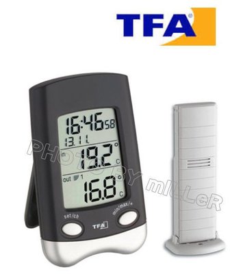 【米勒線上購物】TFA 無線室內外溫度計 Wave 附時鐘 溫度監控