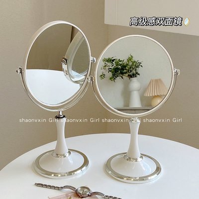 桌鏡鏡子化妝鏡女家用臺式學生宿舍便攜辦公室桌面ins可愛簡約雙面鏡