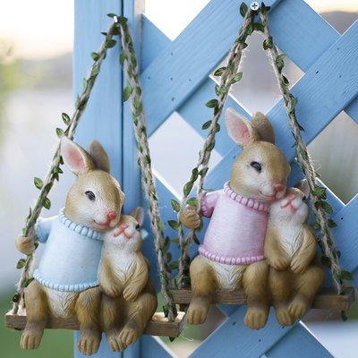 【熱賣精選】創意擺件兔子頂樓陽臺動物掛件墻壁面上裝飾掛飾庭院花園吊件布置