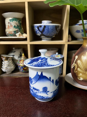日本回流 中古有田燒名家臺丹作 手繪青花山水滿工蓋杯 茶杯主