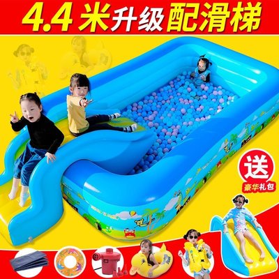 充氣水池滑梯組合兒童游泳池大號家用加厚梯大型家庭小孩戲水池 Large  Inflatable  pool slide