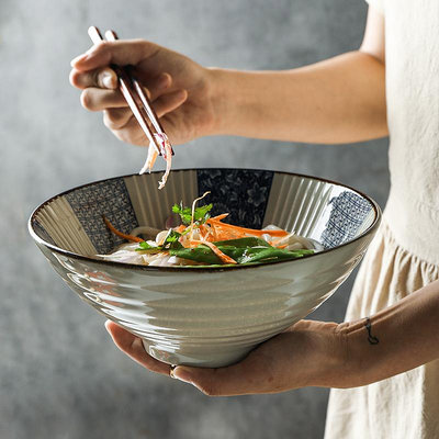 舍里日式面碗大碗家用大號湯碗吃面碗陶瓷泡面碗斗笠拉面碗拌面碗
