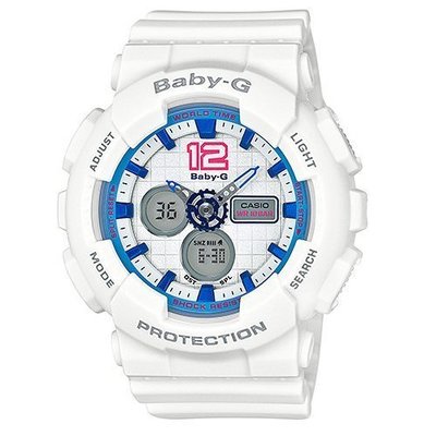 BABY-G CASIO 卡西歐繽紛城市愛旅行少女時代代言雲白休閒運動雙顯電子腕錶 型號：BA-120-7B