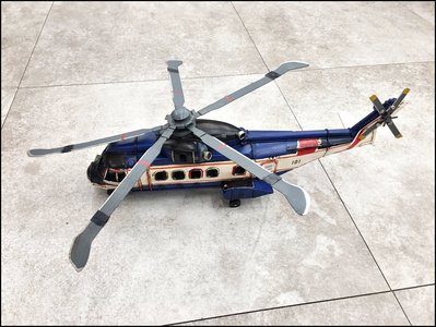 復古鐵皮模型 加拿大澳斯汀救援直升機 藍色仿古飛機EH11 純手工製作 拍照道具男孩生日送禮收藏擺件【歐舍傢居】