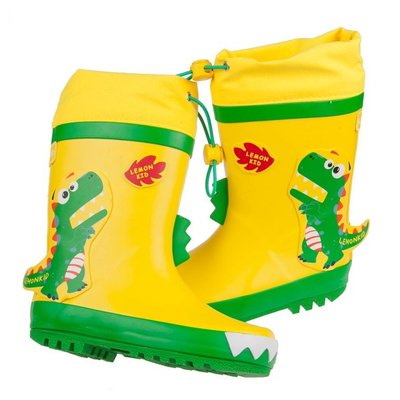 童鞋(18~23公分)3D立體恐龍亮彩黃色束口款兒童橡膠雨鞋O0N13AK