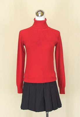 ◄貞新►agnes b 專櫃 紅色圓領長袖棉質上衣M(2號+K.CHOU FASHION 黑色百褶裙F號(84888)