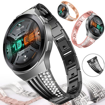 適用於 Huawei Watch GT 2E 錶帶 GT 2 Pro gt2 gt2e 不銹鋼錶帶合金金屬替換水鑽手鍊