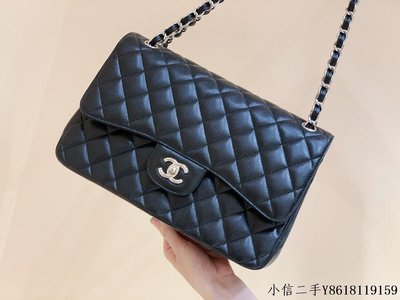 二手 Chanel CF25 30CM牛皮Classic flap bag A58600黑色銀扣