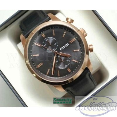 {JMC海淘購商城}FOSSIL FS5097 典雅紳士風範三眼計時腕錶 黑玫瑰金 45MM 手錶