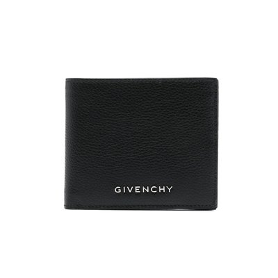 [全新真品代購-S/S23 新品!] GIVENCHY 黑色紋理皮革 LOGO 短夾 / 皮夾 (紀梵希)