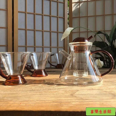 北歐簡約高顏值玻璃茶壺茶杯茶具耐高溫加厚透明泡茶壺養生壺套裝