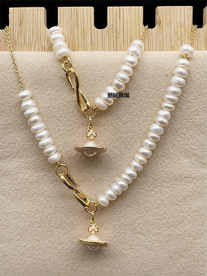 【現貨精選】Vivienne Westwood 歐美時尚網紅款 可移動天然淡水珍珠粉色土星項鏈 手鏈