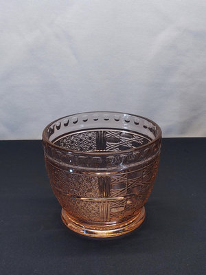 早期老件 琥珀色雕花水晶玻璃碗  Vintage 懷舊復古擺飾 100065