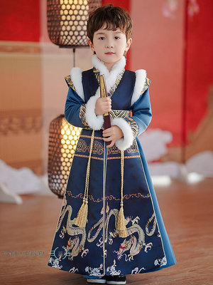 男童漢服冬款中國風唐裝兒童過年拜年服冬季國風衣服男孩古風古裝-萬貨鋪（可開統編）