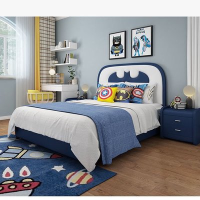 特賣- 美式兒童床軟包納帕皮床蝙蝠俠男孩床1.5米創意單人床1.2米實木床 中大號尺寸議價